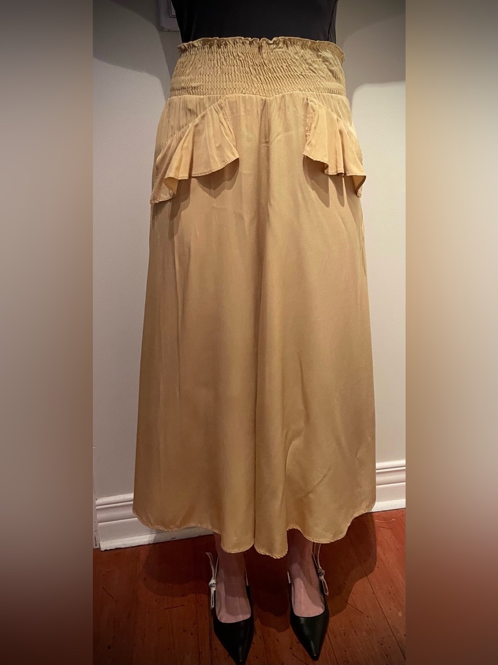Maje Smocked High-Waist Yellow Maxi Skirt